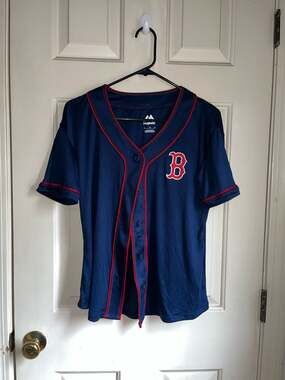 Majestic Boston Red Sox MLB Navy Blue Button-Up Baseball Jersey Women’s Size M